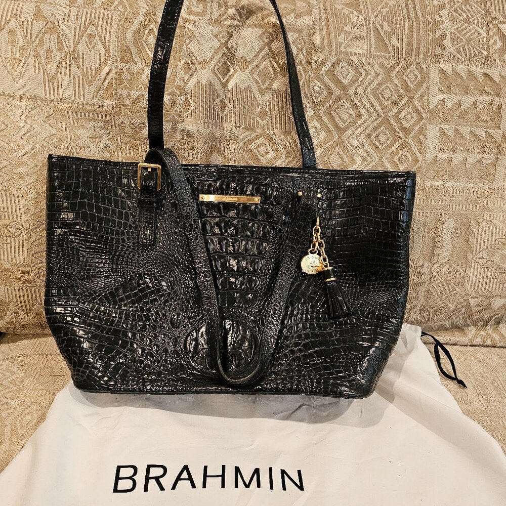 Brahmin Crocodile Black Leather Tote Bag